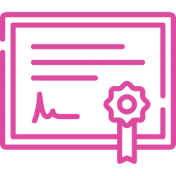 Pink graphic of a certificate, representing professional relationship coaching expertise and specialized training.