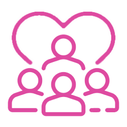 Pink graphic of community support, symbolizing a private Facebook group for professional clients Aneta Mildiani training program.