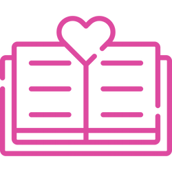 Pink graphic of training materials, courses, and structured content for effective relationship transformation.