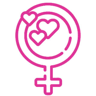 Female icon with hearts in pink color.