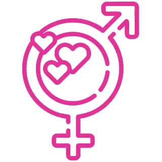 Female-male icon with hearts in pink color.