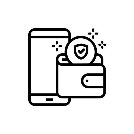 Faq icon in Aneta Mildiani store - wallet with credit card, online safe payment.