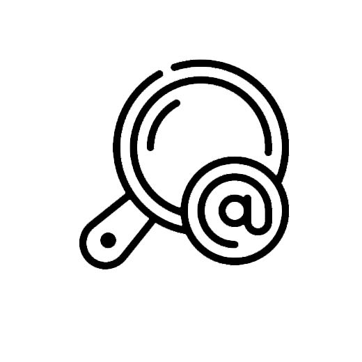 Faq icon in Aneta Mildiani store - magnifying glass and an email.