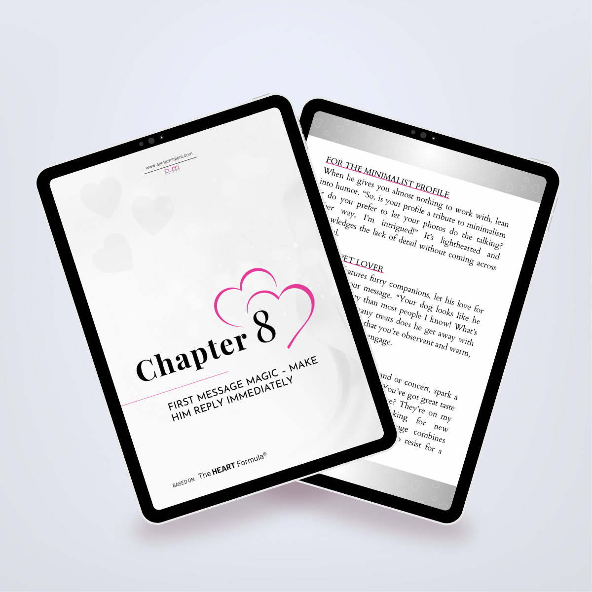 Additional internal pages of the ebook in a digital mockup, detailing common online dating mistakes. Title: 'Avoid Mistakes and Meet the One'. Author: Aneta Mildiani. Expert strategies for women seeking a committed, loving relationship.