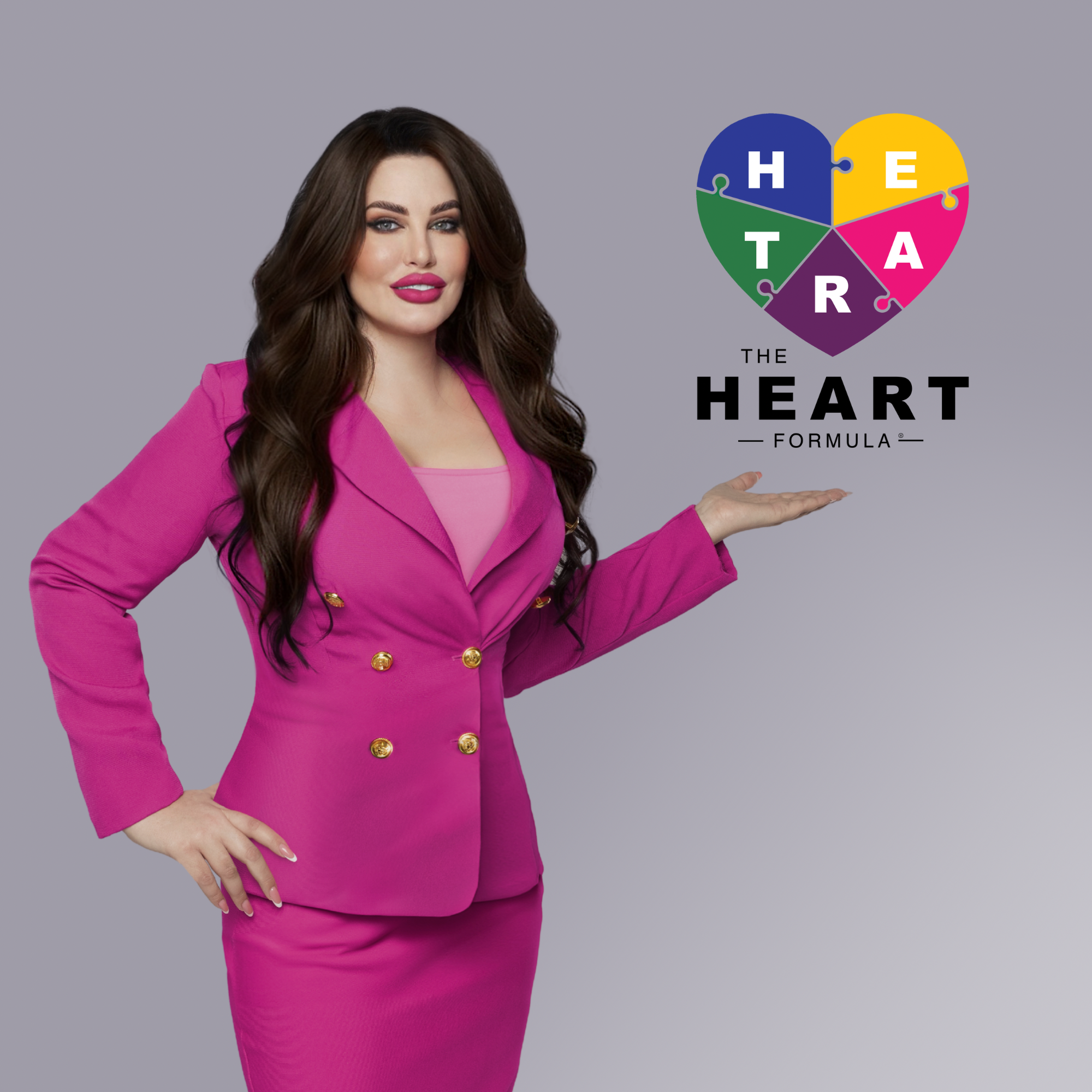 Aneta Mildiani - Relationship Coach wearing pink suit offering her consultation the Heart Formula Program.