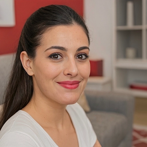 A satisfied client looking directly at the camera with a smile. She describes the e-book by Aneta Mildiani as the definitive guide for achieving successful love and lasting relationships.