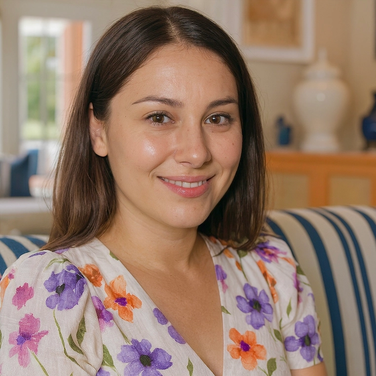 A happy client of expert Aneta Mildiani sharing her review. Her genuine smile reflects the positive transformation in her relationship and love life after applying the e-book's principles.