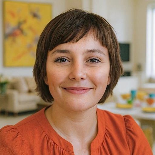 A woman with a bright smile, testimonial visible on her phone screen. She found clarity and lasting love thanks to the expert guidance of Aneta Mildiani.