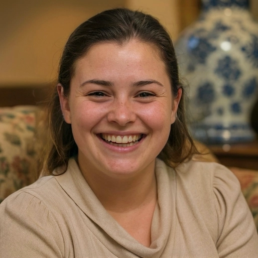 A radiant woman’s testimonial for Aneta Mildiani. Her smile is the visual evidence of a successful transformation in her relationship with the aid of the e-book.