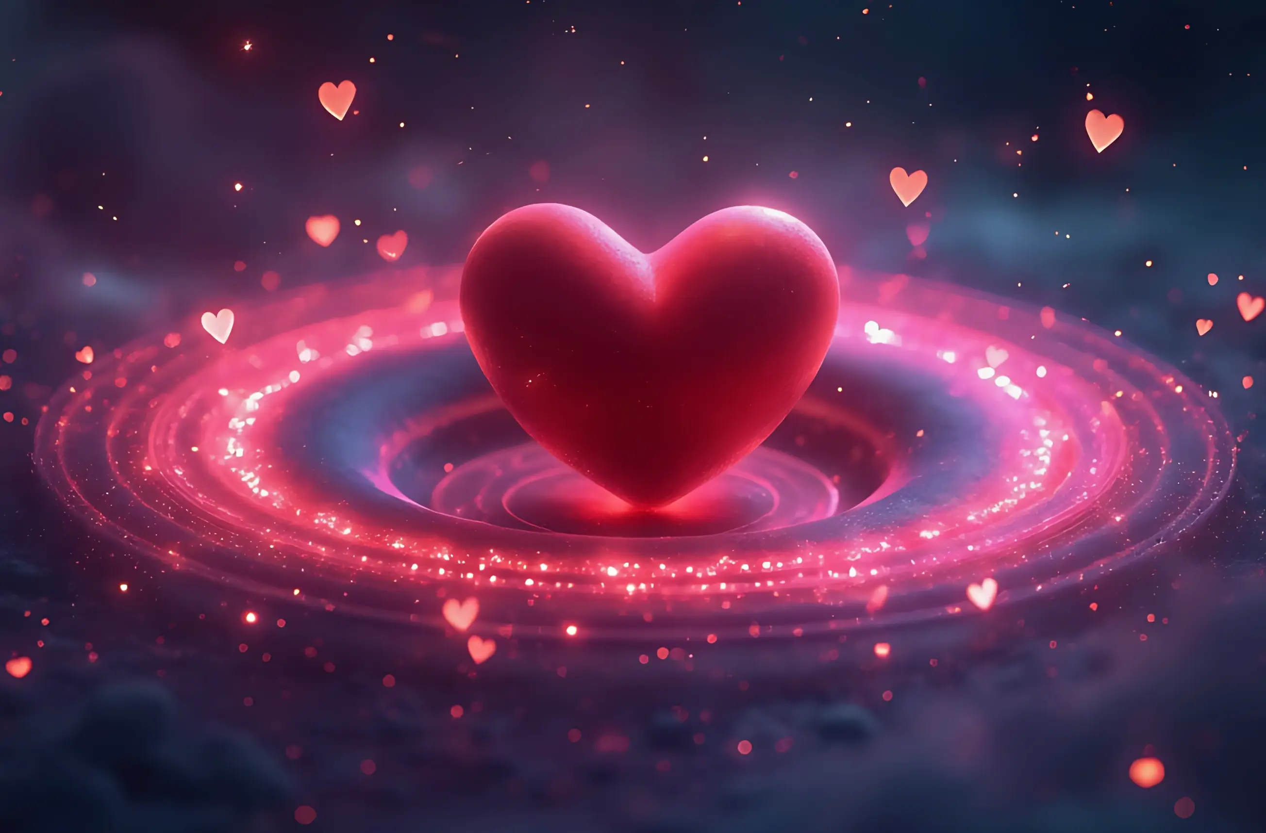 A glowing pink and red heart generating a powerful energy field, illustrating the Law of Attraction for love, manifestation, and how a high-value mindset can attract quality relationships and romantic success.
