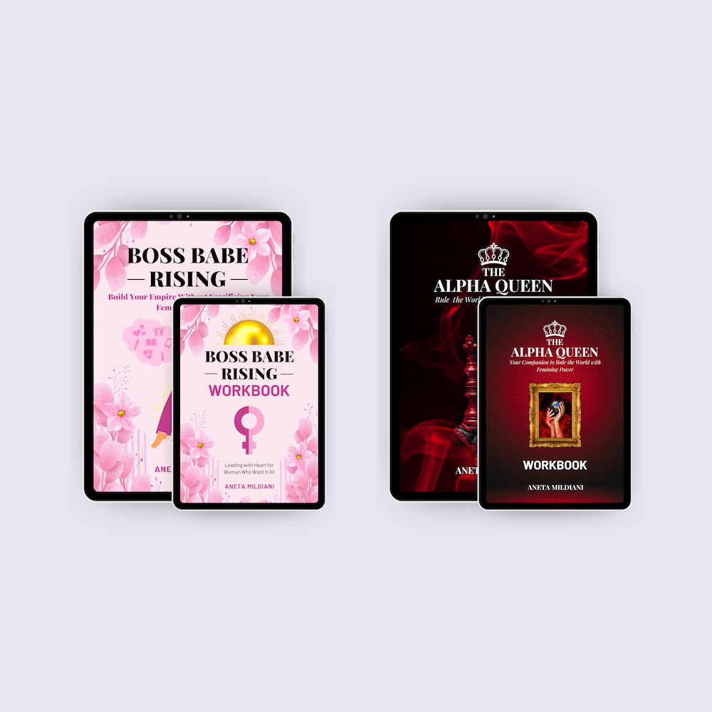Power Kit covers mockup on black tablets against a white and grey background. Author: Aneta Mildiani. Relationship coaching for powerful, magnetic communication and love.