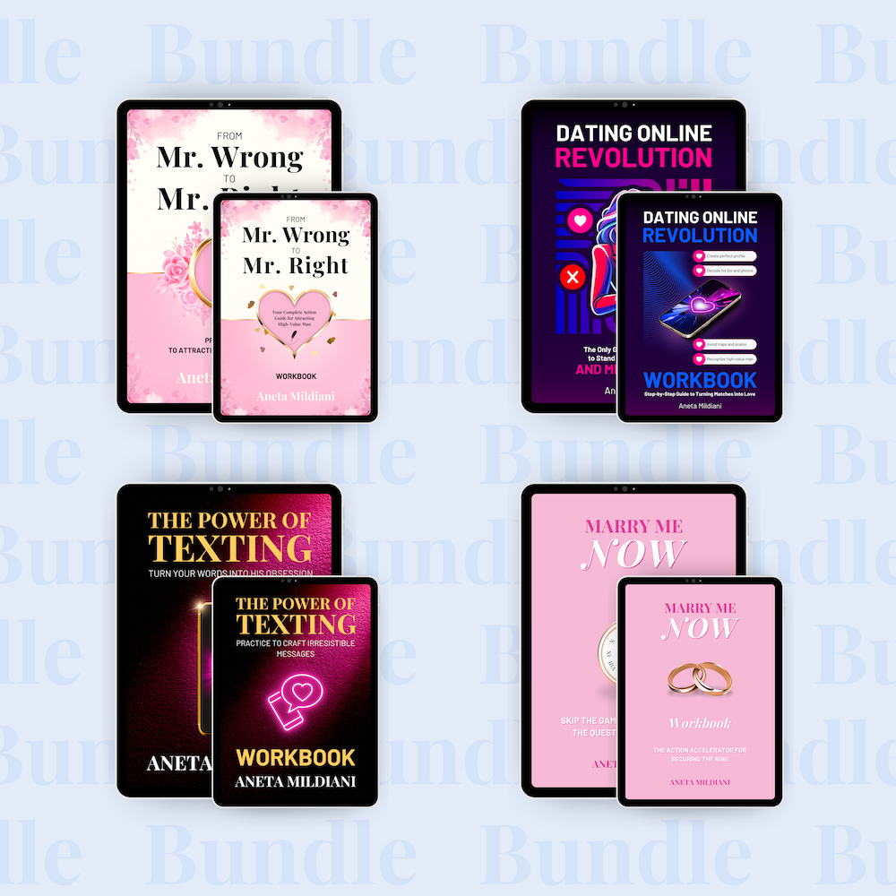 Power Kit covers mockup on black tablets against a white and grey background. Author: Aneta Mildiani. Relationship coaching for powerful, magnetic communication and love.