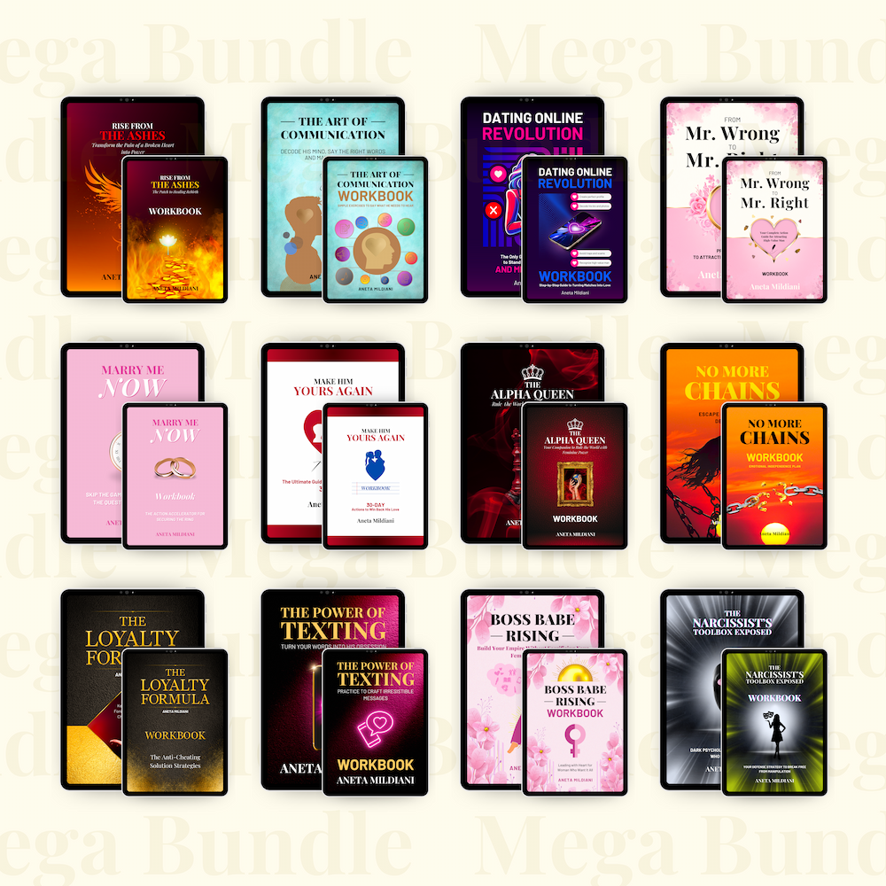Power Kit covers mockup on black tablets against a white and grey background. Author: Aneta Mildiani. Relationship coaching for powerful, magnetic communication and love.