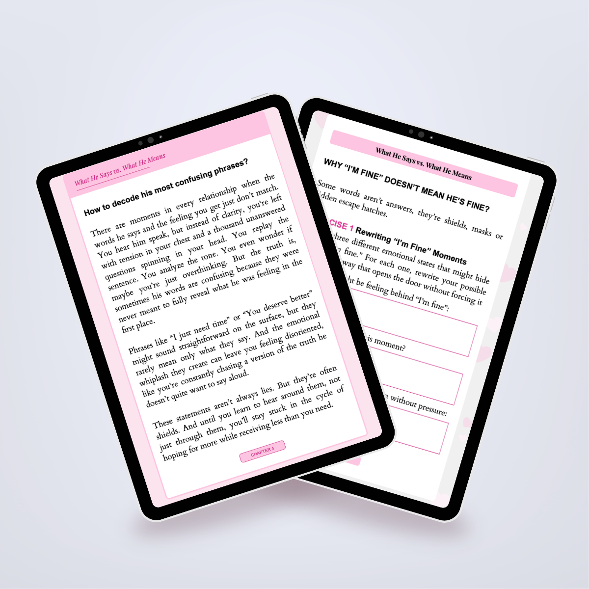 Pages from inside the Power Set shown in a tablet mockup, featuring communication techniques for relationships. Title: 'The Art of Communication'. Author: Aneta Mildiani. Strategies for clear, loving dialogue and deep understanding in partnership.