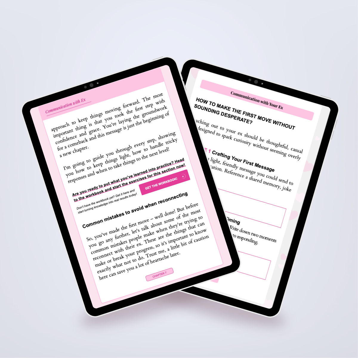Additional internal pages of the Power Set in a digital mockup, focusing on getting back your ex. Author: Aneta Mildiani. Expert advice on securing a loving, committed partnership.