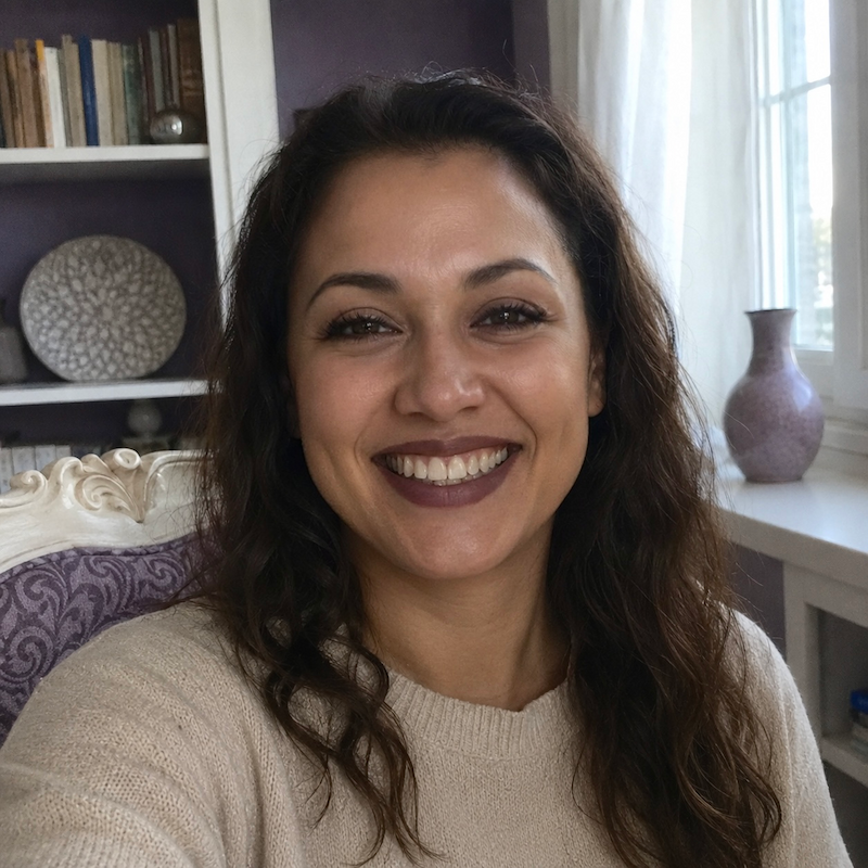 A radiant woman’s testimonial for Aneta Mildiani. Her smile is the visual evidence of a successful transformation in her relationship with the aid of the e-book.