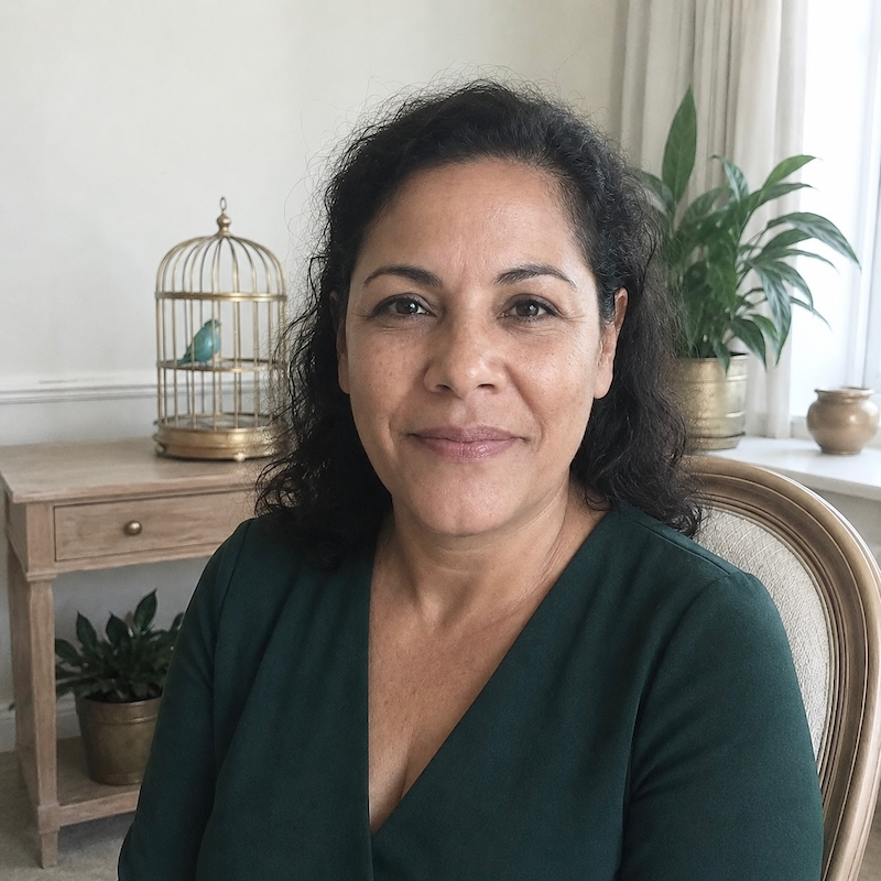 A radiant woman’s testimonial for Aneta Mildiani. Her smile is the visual evidence of a successful transformation in her relationship with the aid of the e-book.