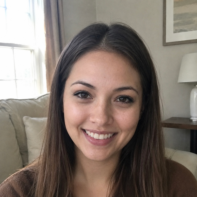 A radiant woman’s testimonial for Aneta Mildiani. Her smile is the visual evidence of a successful transformation in her relationship with the aid of the e-book.