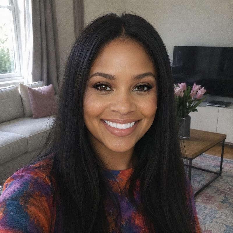 A radiant woman’s testimonial for Aneta Mildiani. Her smile is the visual evidence of a successful transformation in her relationship with the aid of the e-book.