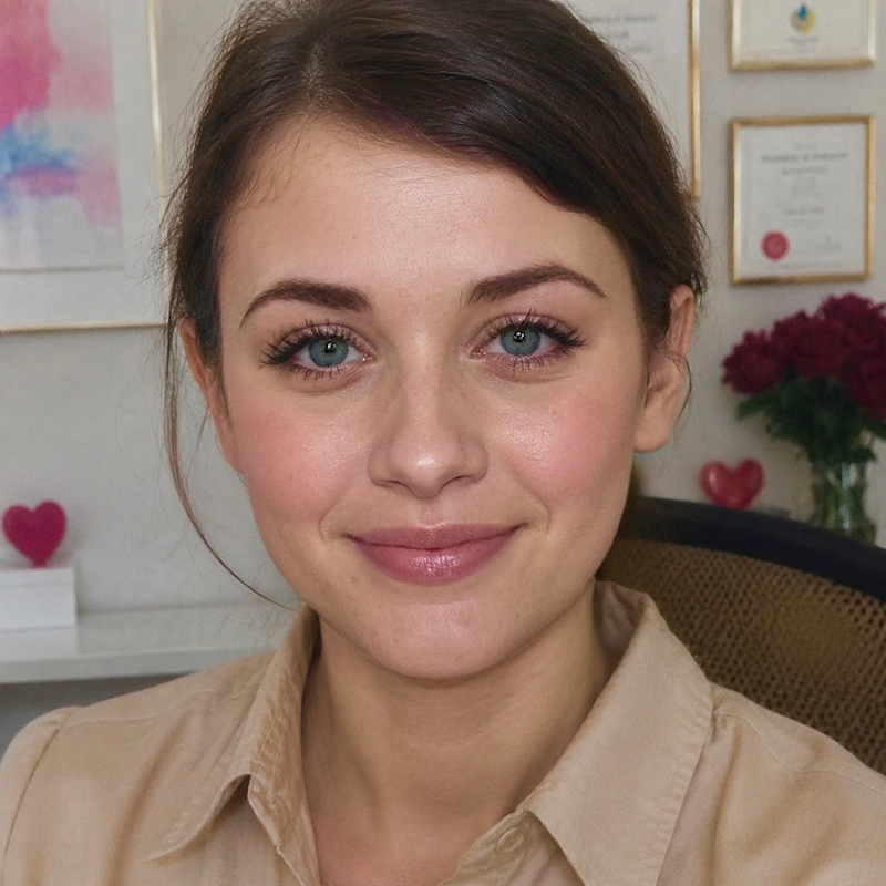 A radiant woman’s testimonial for Aneta Mildiani. Her smile is the visual evidence of a successful transformation in her relationship with the aid of the e-book.