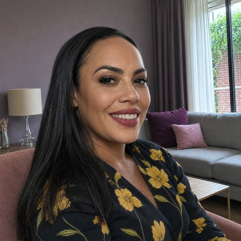 A radiant woman’s testimonial for Aneta Mildiani. Her smile is the visual evidence of a successful transformation in her relationship with the aid of the e-book.
