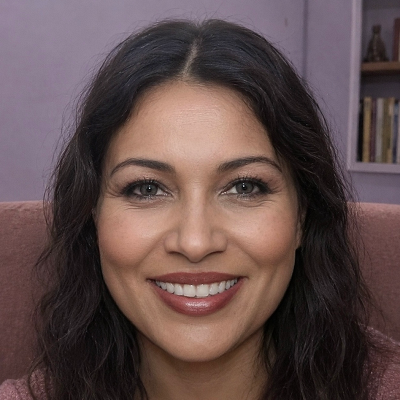 A radiant woman’s testimonial for Aneta Mildiani. Her smile is the visual evidence of a successful transformation in her relationship with the aid of the e-book.