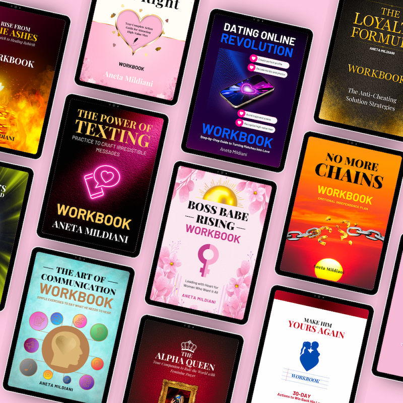 Workbooks Mockups on pink background presenting workbook category on Aneta Mildiani store.